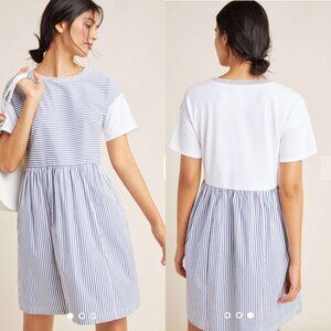 Anthropologie Blue and White Striped Midi Dress